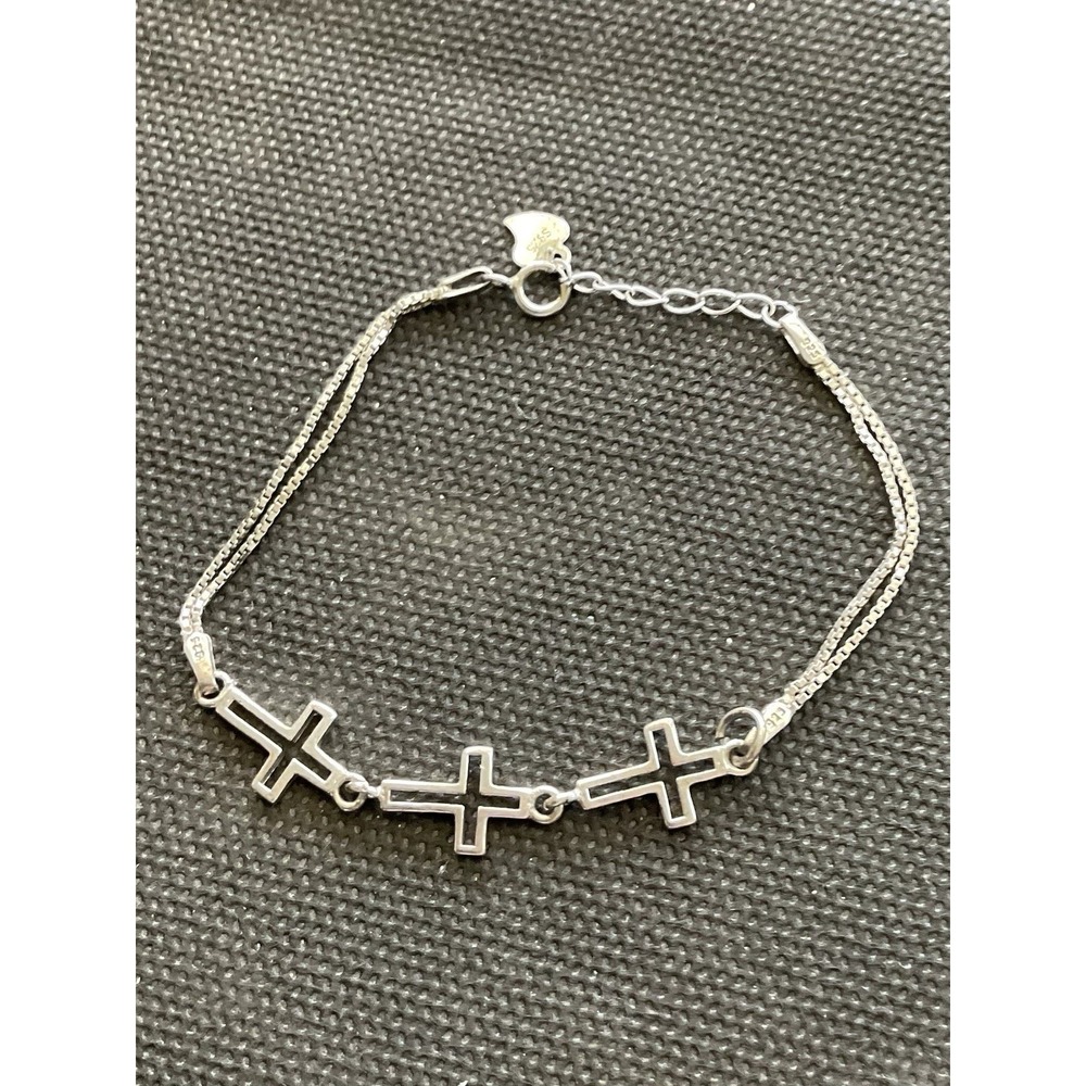 925 Vsterling silver cross link bracelet Three Horizontal Cross Charms Vintage